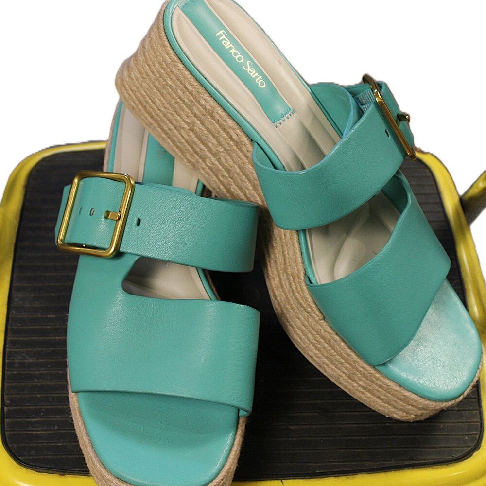 Franco Taziana Espadrille Slide Sandal  Aquamarine Blue Leather sz 9.5?